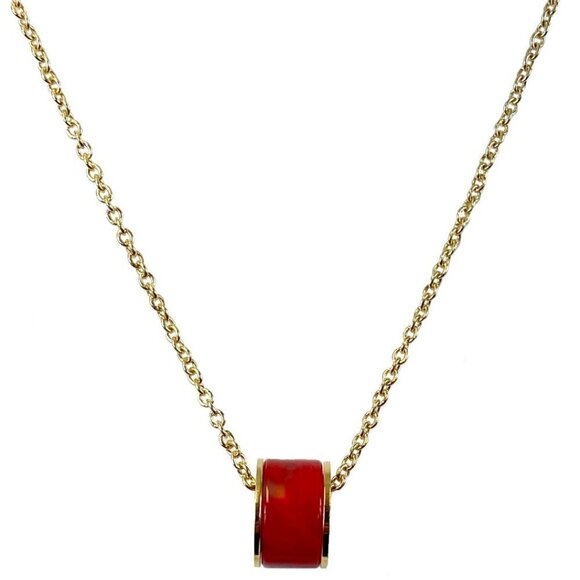 Light Red Tube and Goldtone Chain Necklace - Picture 2 of 3